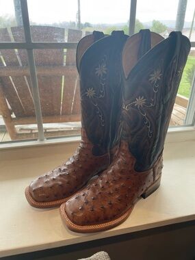 Women's Brown Ostrich Leather Western Boots - Embroidered Shaft